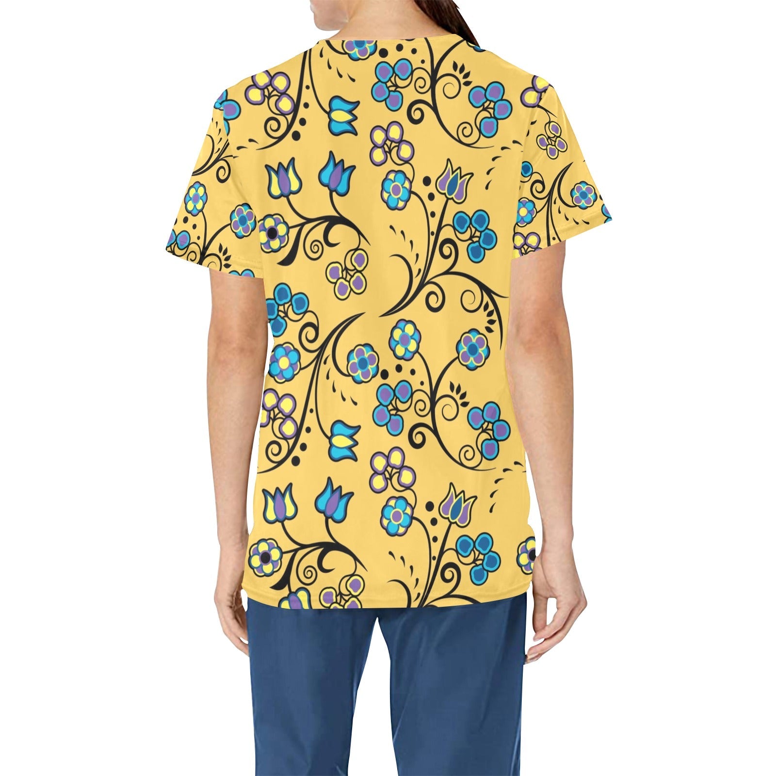 Blue Trio Tuscan All Over Print Scrub Top Scrub Top e-joyer