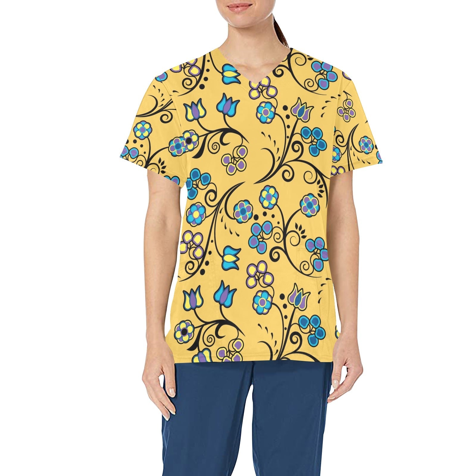 Blue Trio Tuscan All Over Print Scrub Top Scrub Top e-joyer
