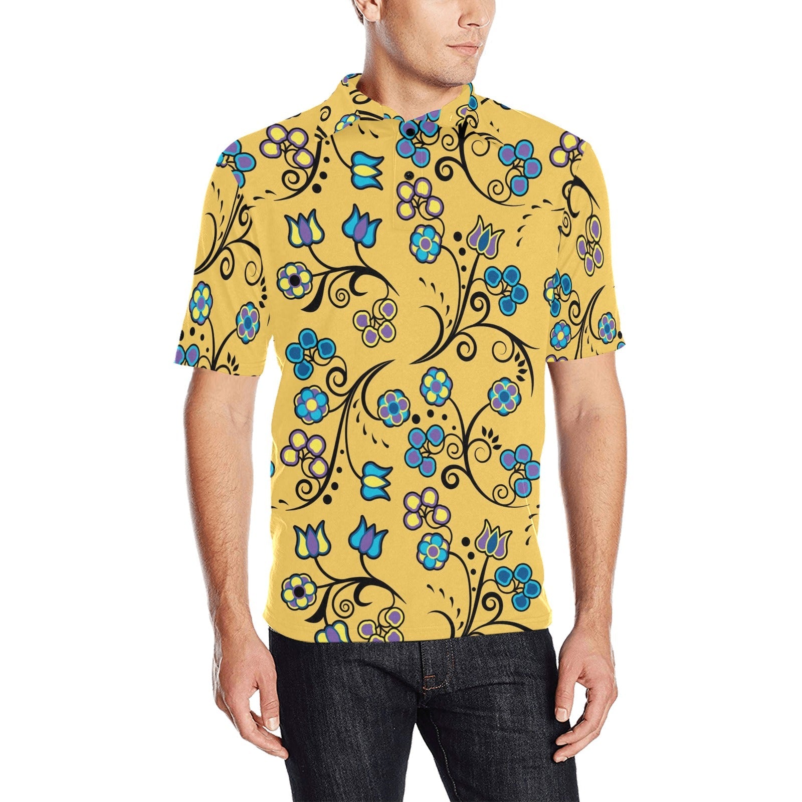 Blue Trio Tuscan Men's All Over Print Polo Shirt (Model T55) Men's Polo Shirt (Model T55) e-joyer