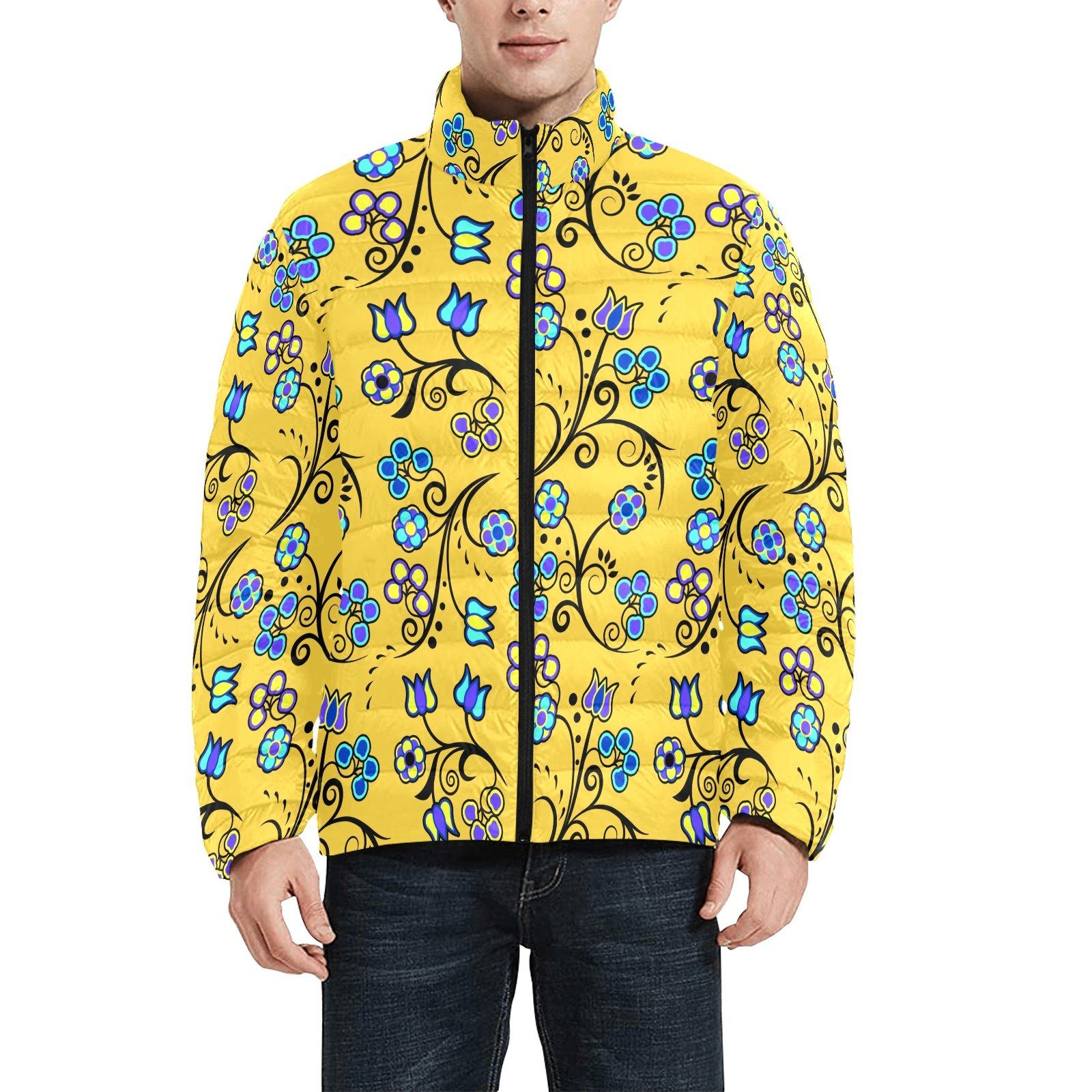 Blue Trio Tuscan Men's Stand Collar Padded Jacket (Model H41) Men's Stand Collar Padded Jacket (H41) e-joyer
