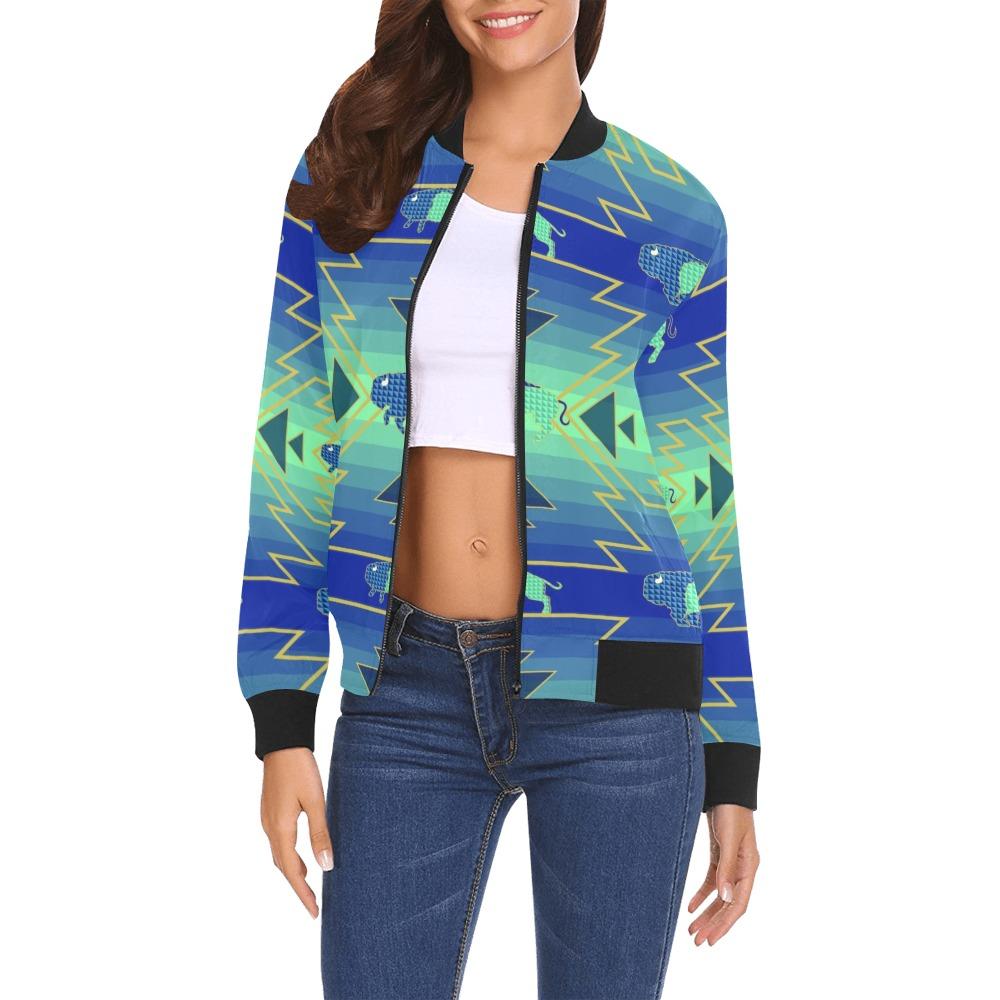 Buffalo Run All Over Print Bomber Jacket for Women (Model H19) Jacket e-joyer