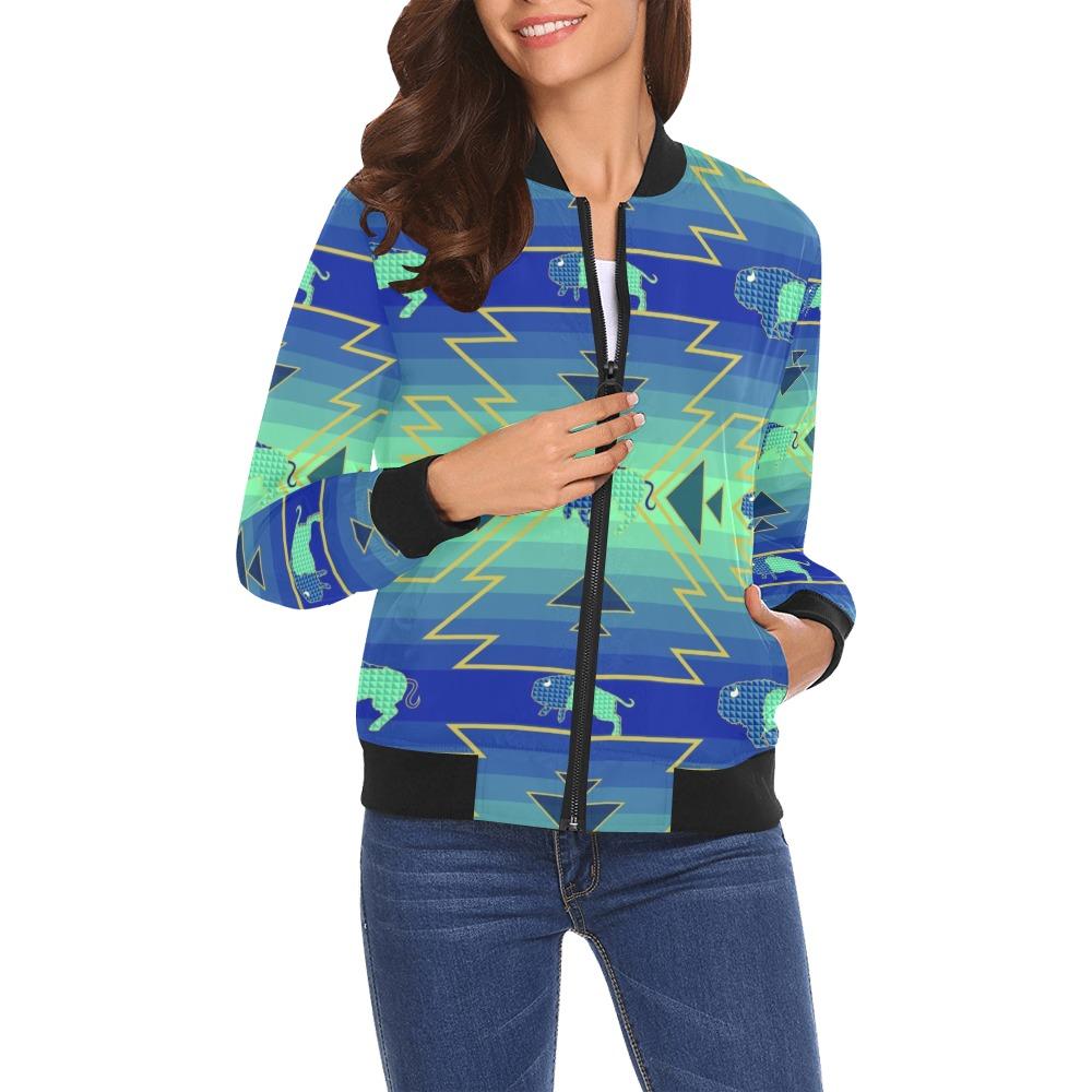 Buffalo Run All Over Print Bomber Jacket for Women (Model H19) Jacket e-joyer
