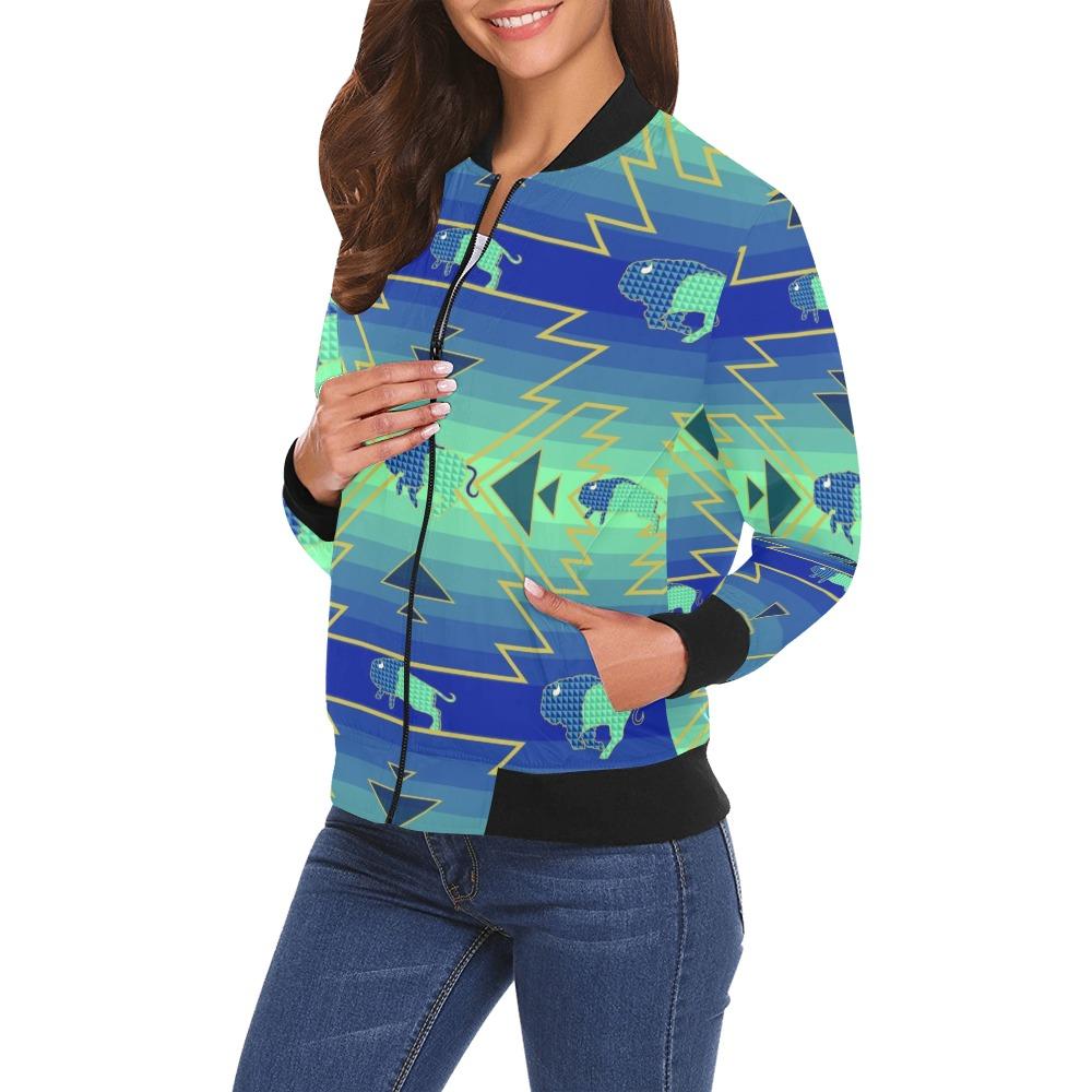 Buffalo Run All Over Print Bomber Jacket for Women (Model H19) Jacket e-joyer