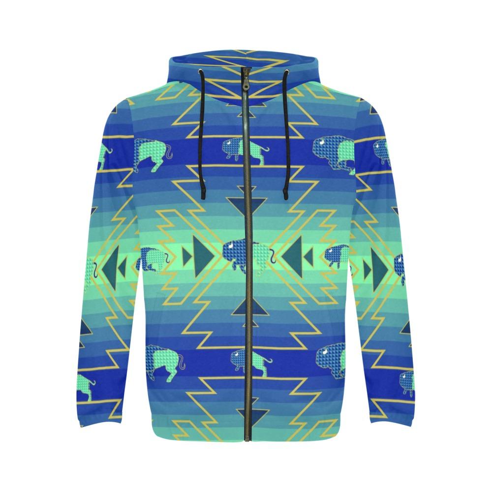 Buffalo Run All Over Print Full Zip Hoodie for Men (Model H14) hoodie e-joyer