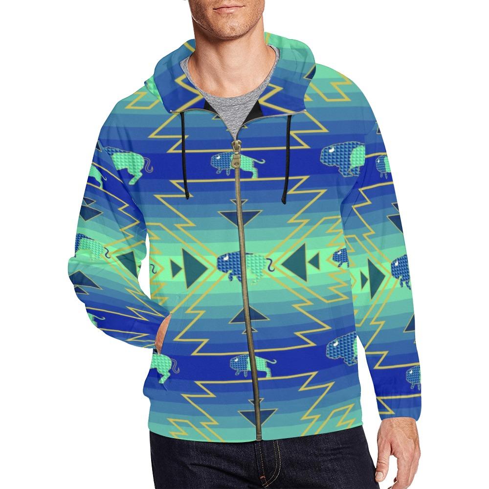 Buffalo Run All Over Print Full Zip Hoodie for Men (Model H14) hoodie e-joyer