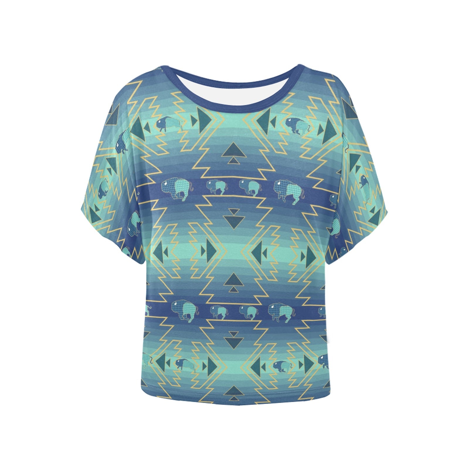 Buffalo Run Women's Batwing-Sleeved Blouse T shirt (Model T44) Women's Batwing-Sleeved Blouse T shirt (T44) e-joyer