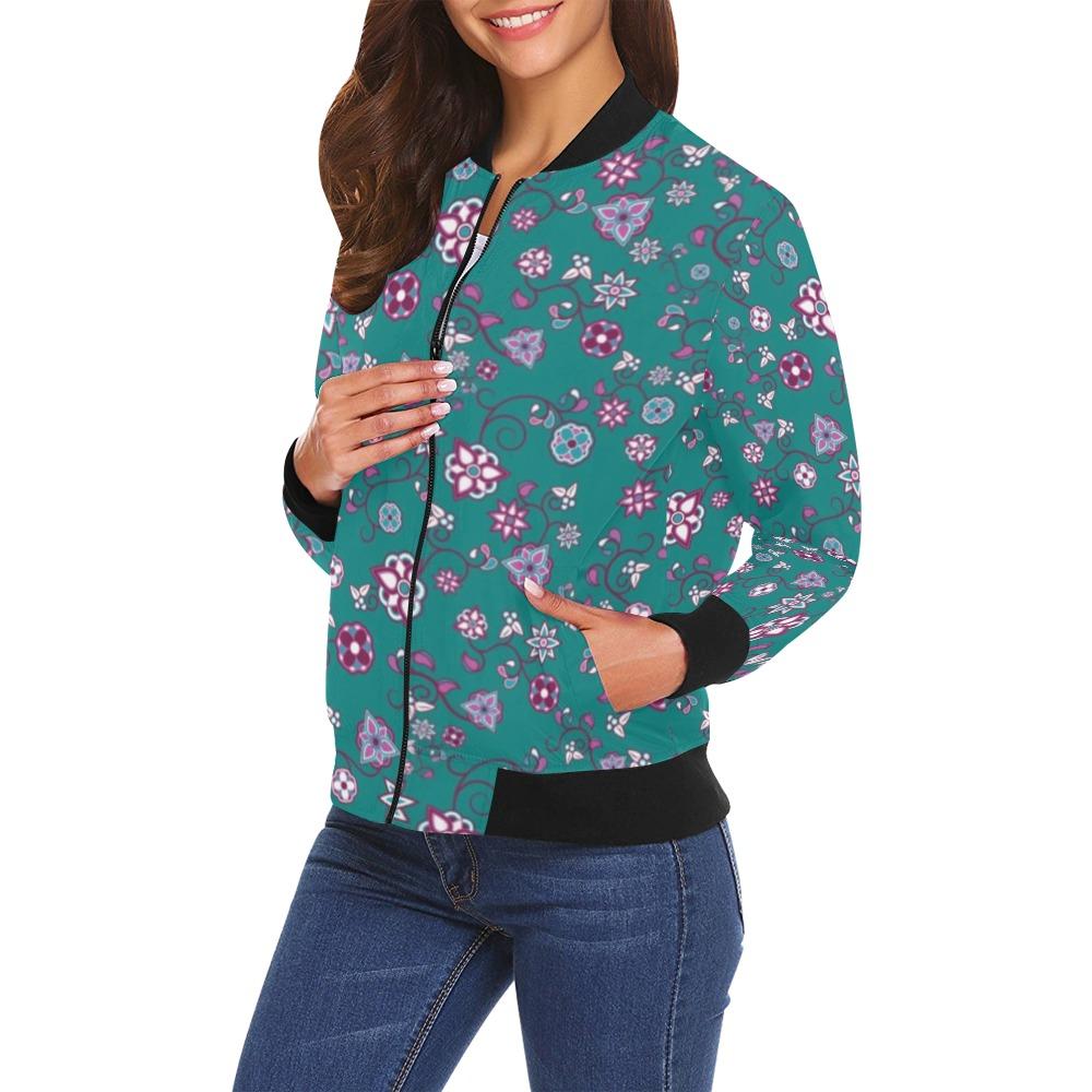 Burgundy Bloom All Over Print Bomber Jacket for Women (Model H19) Jacket e-joyer