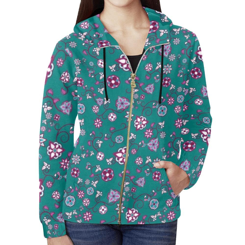 Burgundy Bloom All Over Print Full Zip Hoodie for Women (Model H14) All Over Print Full Zip Hoodie for Women (H14) e-joyer