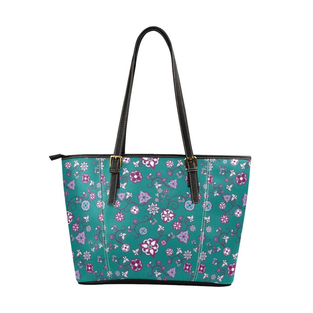 Burgundy Bloom Leather Tote Bag/Large (Model 1640) Leather Tote Bag (1640) e-joyer