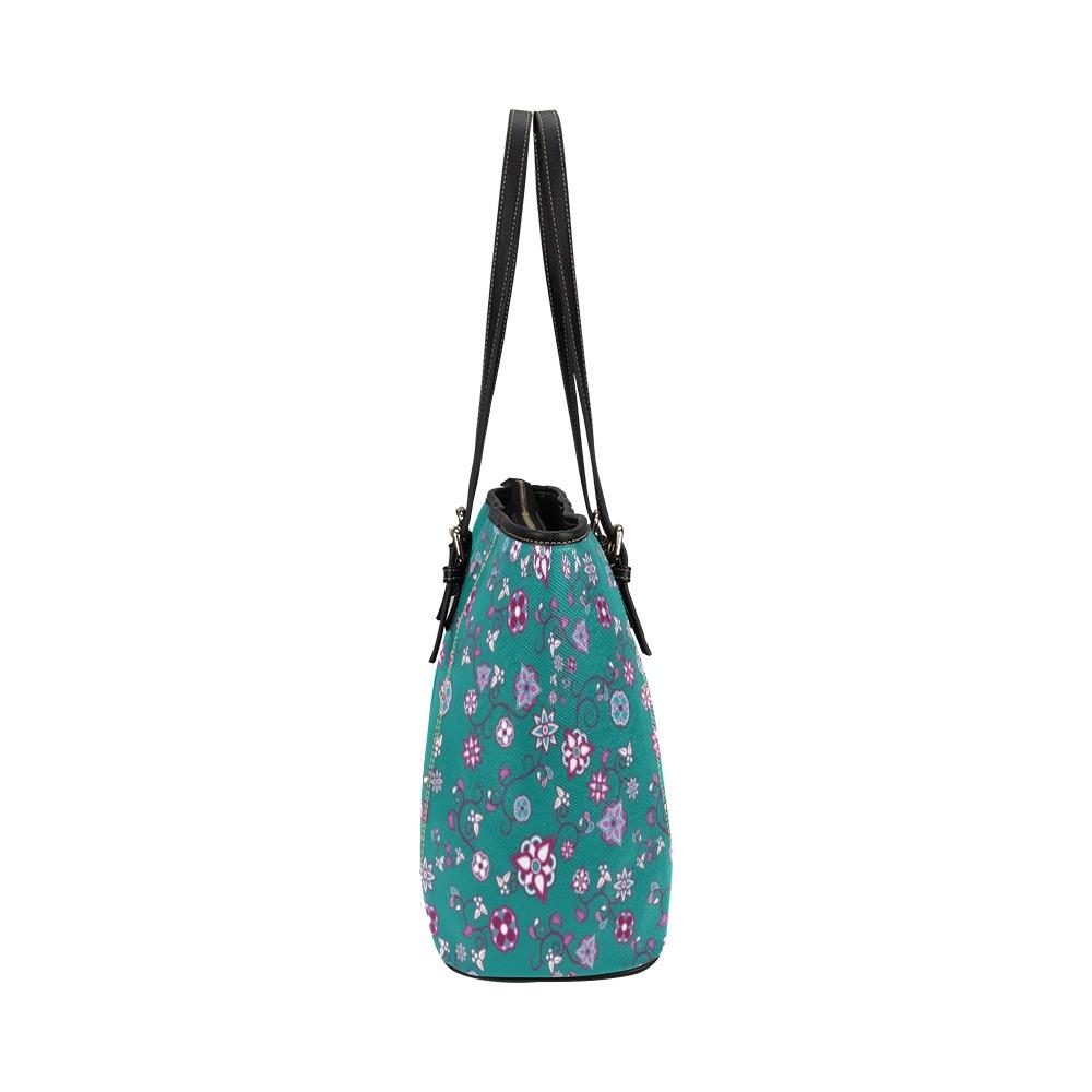 Burgundy Bloom Leather Tote Bag/Large (Model 1640) Leather Tote Bag (1640) e-joyer