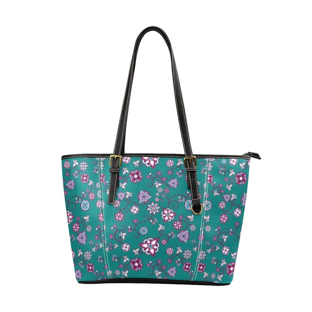 Burgundy Bloom Leather Tote Bag/Large (Model 1640) Leather Tote Bag (1640) e-joyer