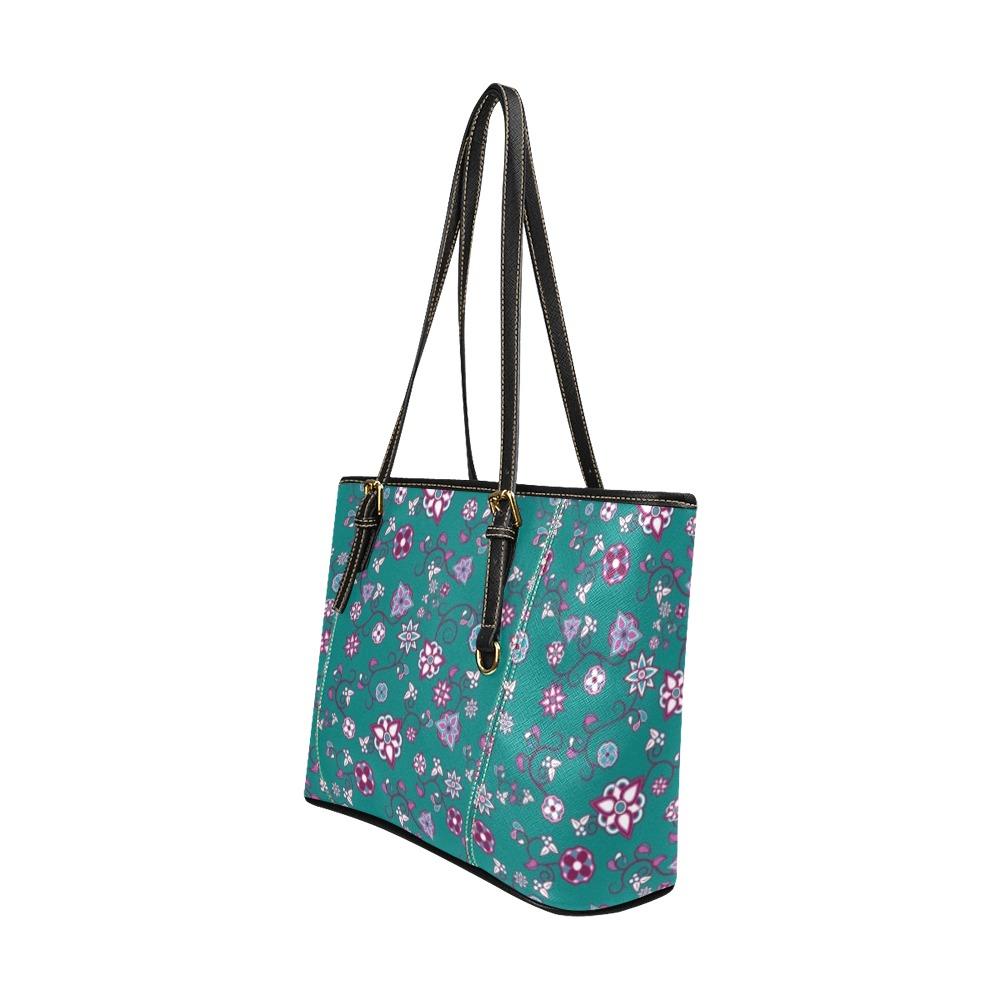 Burgundy Bloom Leather Tote Bag/Large (Model 1640) Leather Tote Bag (1640) e-joyer