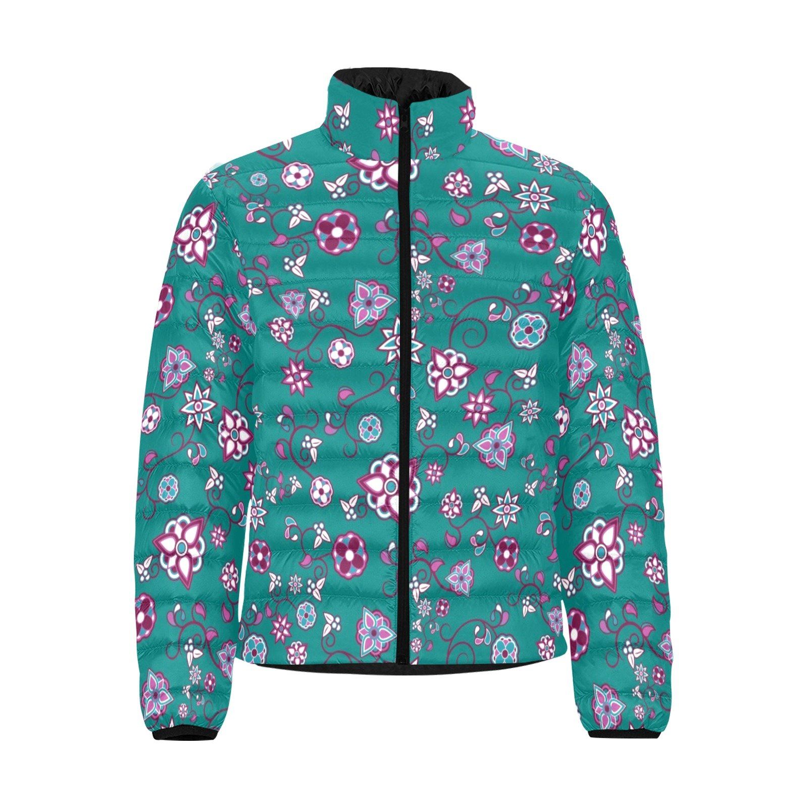 Burgundy Bloom Men's Stand Collar Padded Jacket (Model H41) Men's Stand Collar Padded Jacket (H41) e-joyer