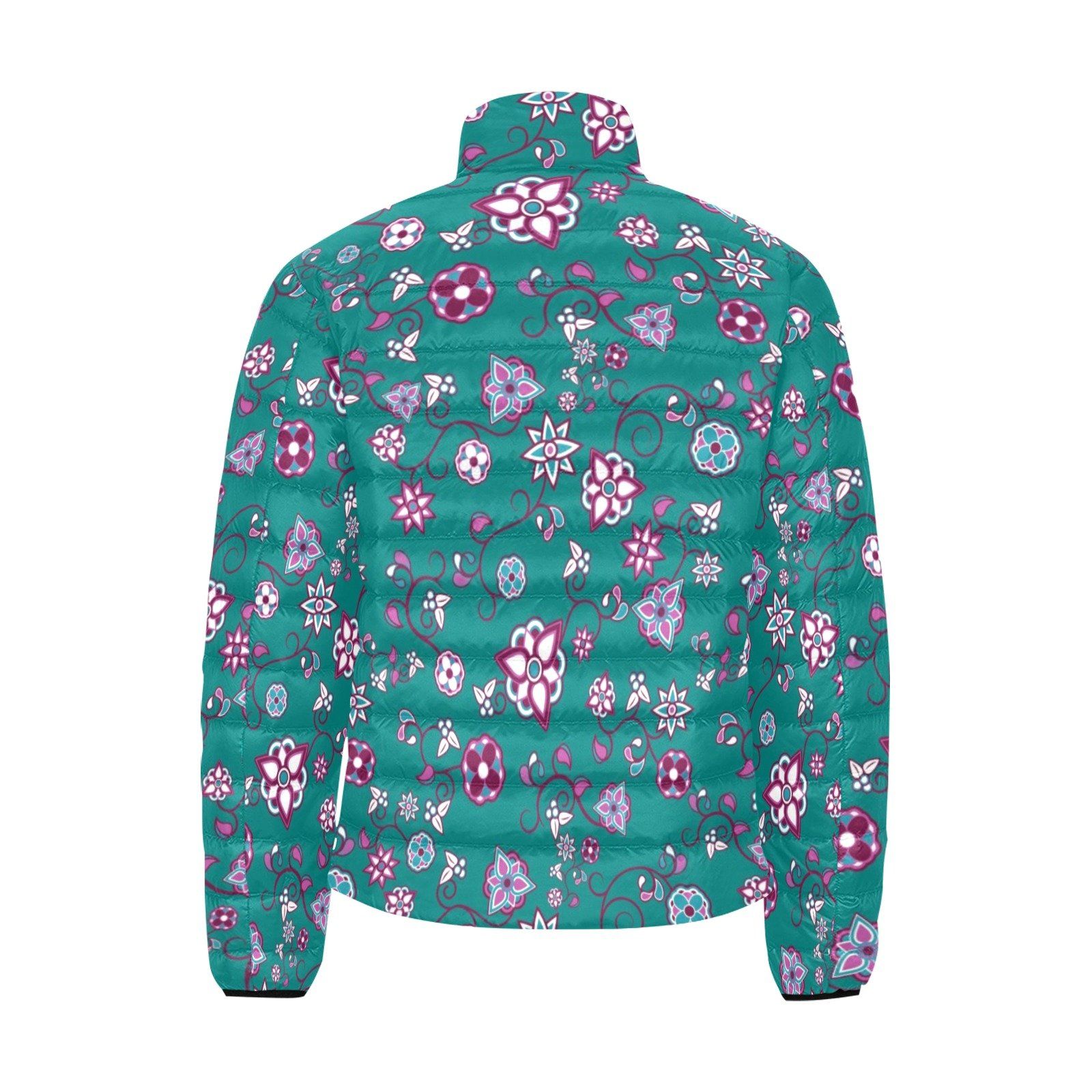 Burgundy Bloom Men's Stand Collar Padded Jacket (Model H41) Men's Stand Collar Padded Jacket (H41) e-joyer