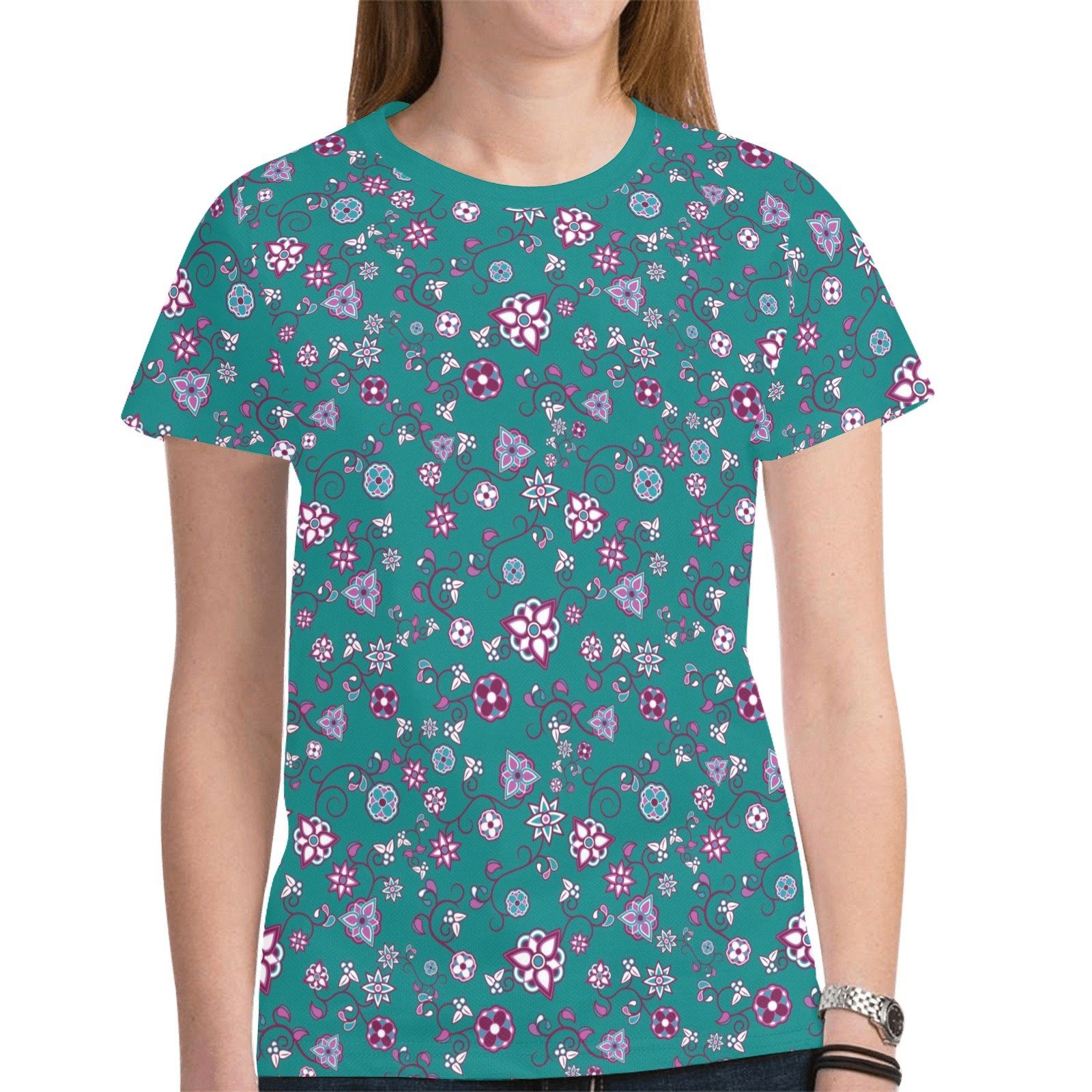 Burgundy Bloom New All Over Print T-shirt for Women (Model T45) tshirt e-joyer