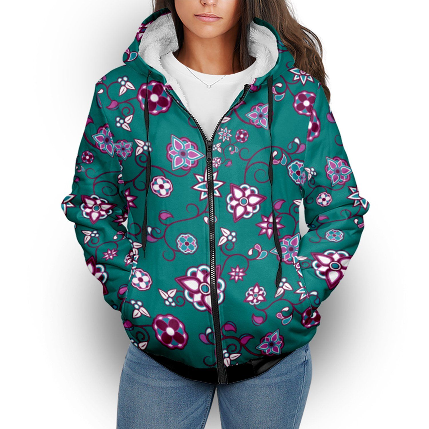 Burgundy Bloom Sherpa Hoodie hoodie Herman