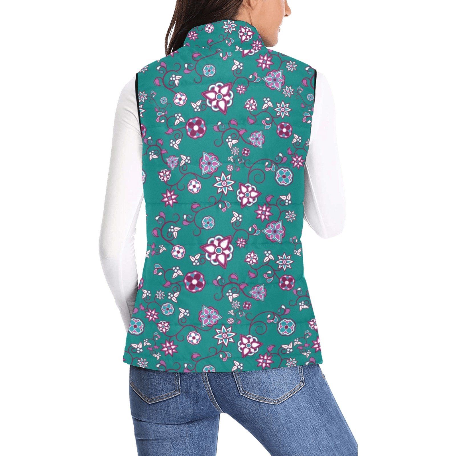 Burgundy Bloom Women's Padded Vest Jacket (Model H44) Women's Padded Vest Jacket (H44) e-joyer