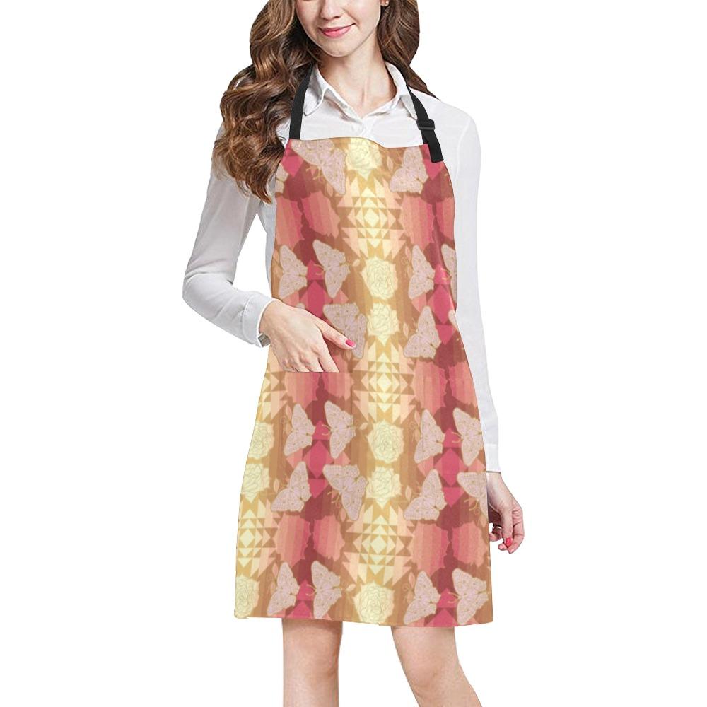 Butterfly and Roses on Geometric All Over Print Apron All Over Print Apron e-joyer