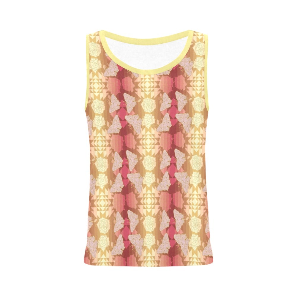 Butterfly and Roses on Geometric All Over Print Tank Top for Women (Model T43) All Over Print Tank Top for Women (T43) e-joyer