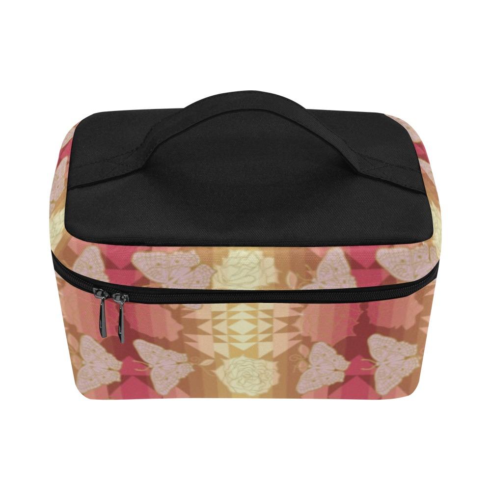 Butterfly and Roses on Geometric Cosmetic Bag/Large (Model 1658) Cosmetic Bag e-joyer