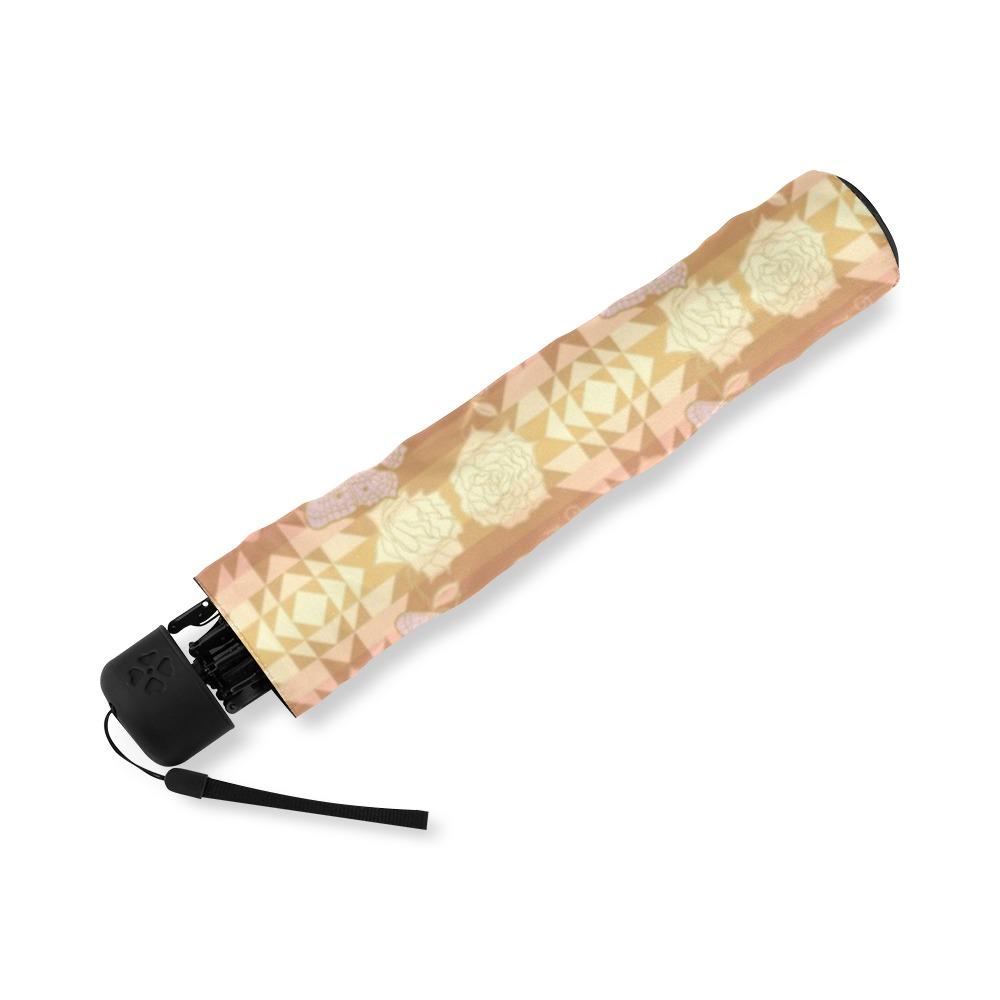 Butterfly and Roses on Geometric Foldable Umbrella (Model U01) Foldable Umbrella e-joyer