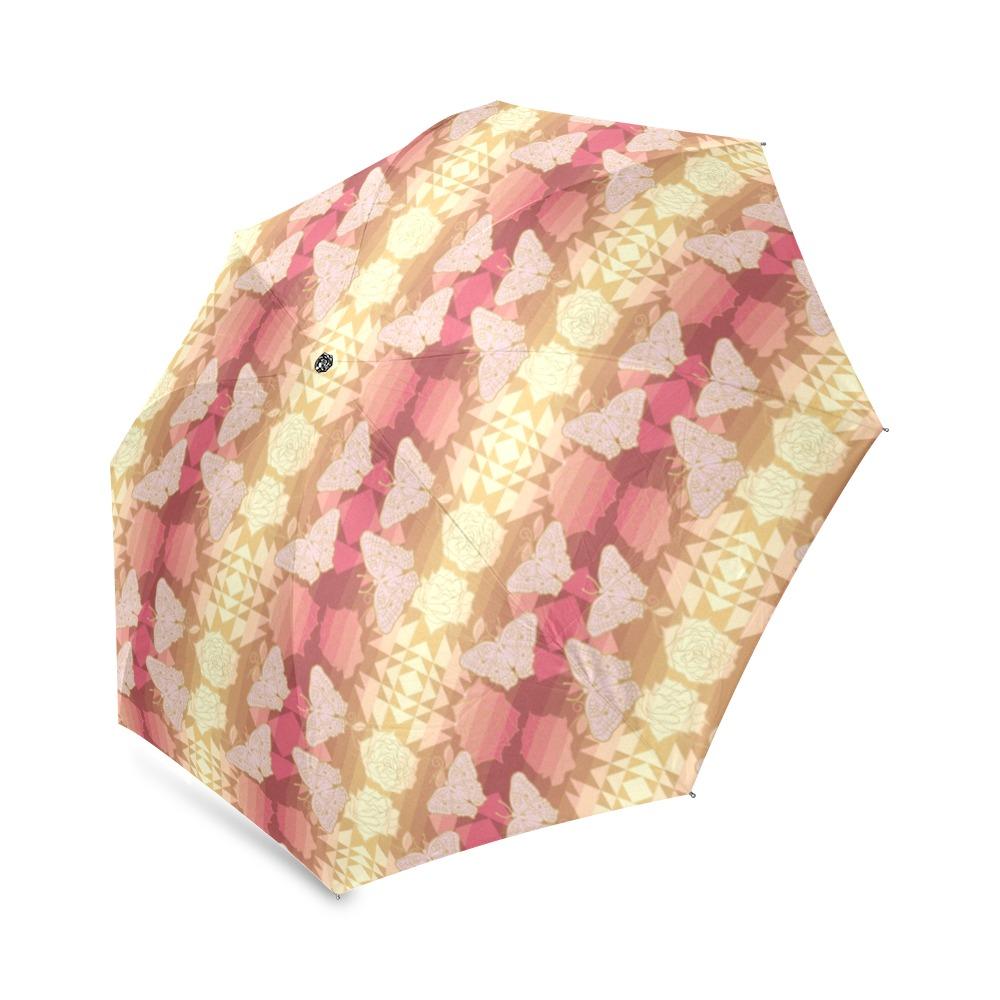 Butterfly and Roses on Geometric Foldable Umbrella (Model U01) Foldable Umbrella e-joyer