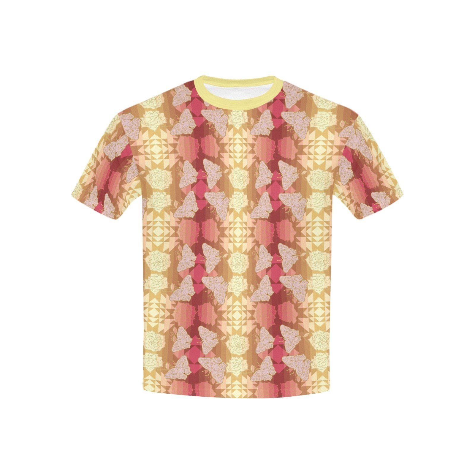Butterfly and Roses on Geometric Kids' All Over Print T-shirt (USA Size) (Model T40) All Over Print T-shirt for Kid (T40) e-joyer