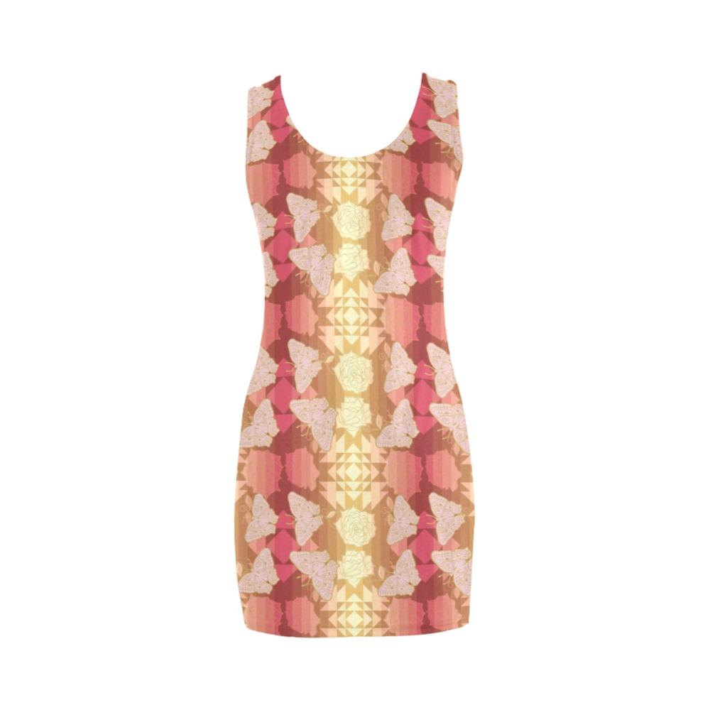 Butterfly and Roses on Geometric Medea Vest Dress (Model D06) Medea Vest Dress (D06) e-joyer