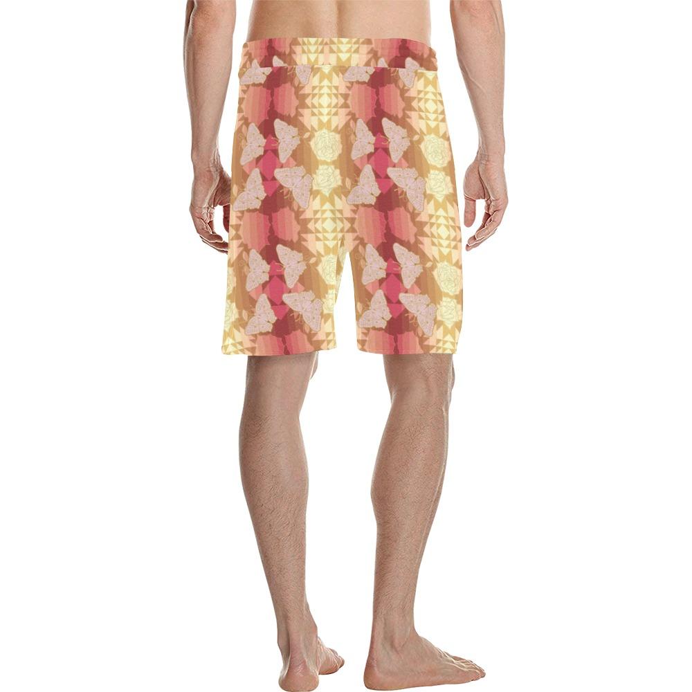 Butterfly and Roses on Geometric Men's All Over Print Casual Shorts (Model L23) short e-joyer