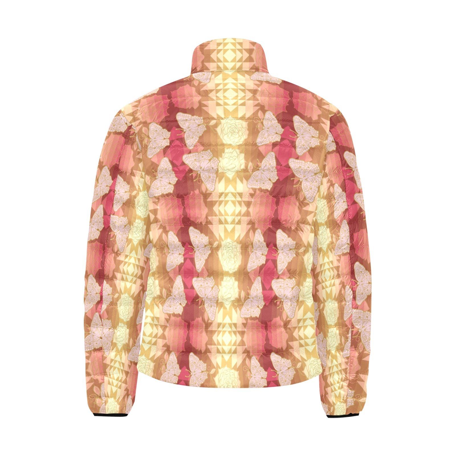 Butterfly and Roses on Geometric Men's Stand Collar Padded Jacket (Model H41) Men's Stand Collar Padded Jacket (H41) e-joyer