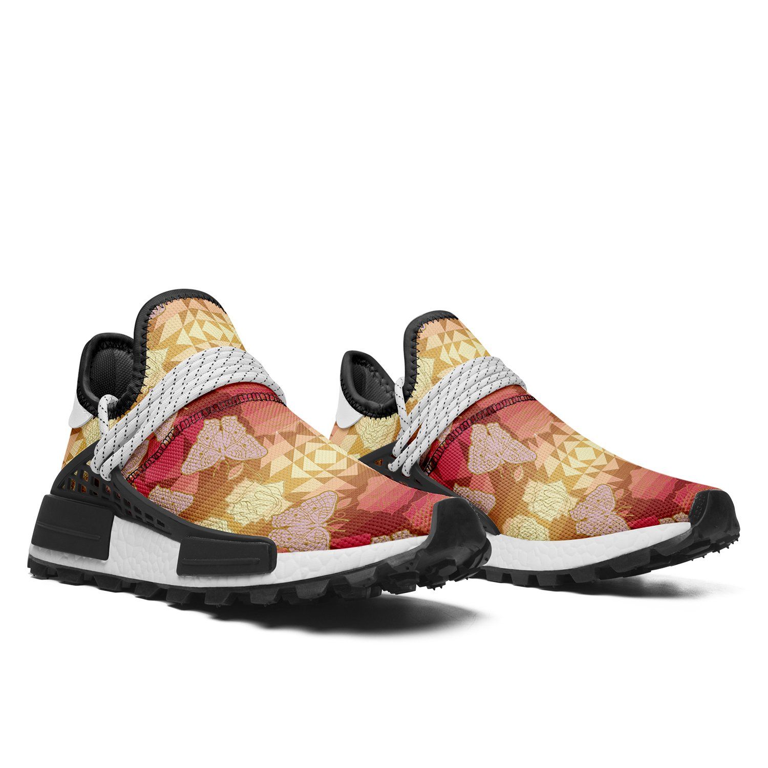 Butterfly and Roses on Geometric Okaki Sneakers Shoes Herman