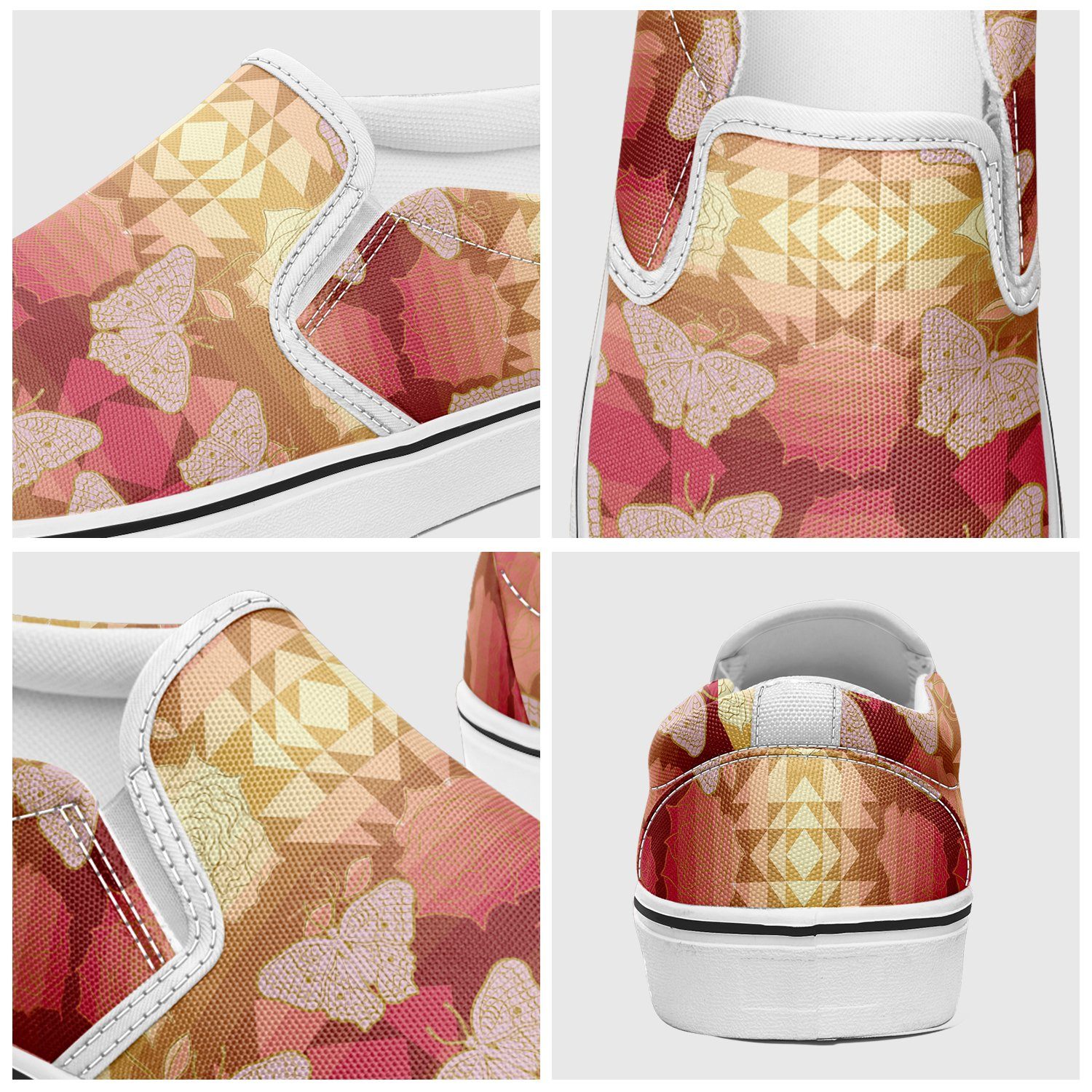 Butterfly and Roses on Geometric Otoyimm Canvas Slip On Shoes otoyimm Herman