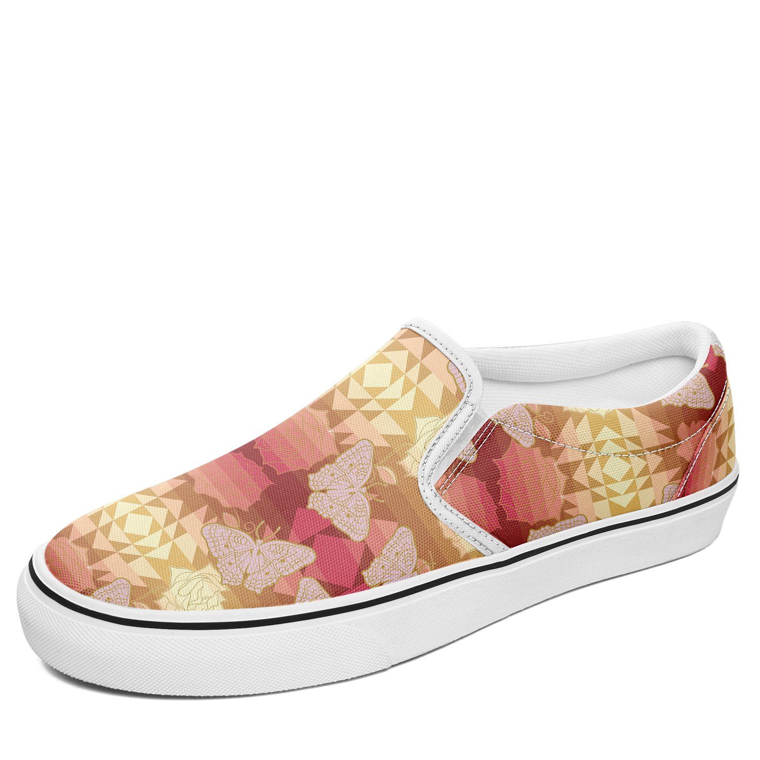 Butterfly and Roses on Geometric Otoyimm Canvas Slip On Shoes otoyimm Herman