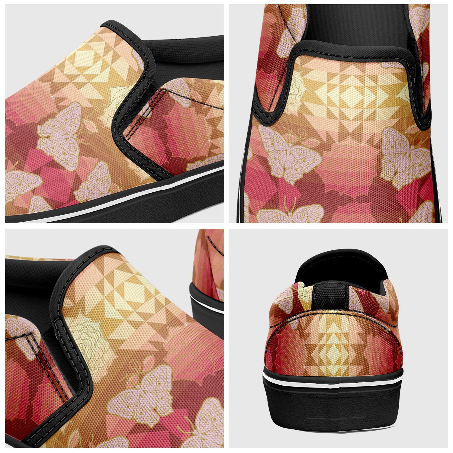 Butterfly and Roses on Geometric Otoyimm Canvas Slip On Shoes otoyimm Herman