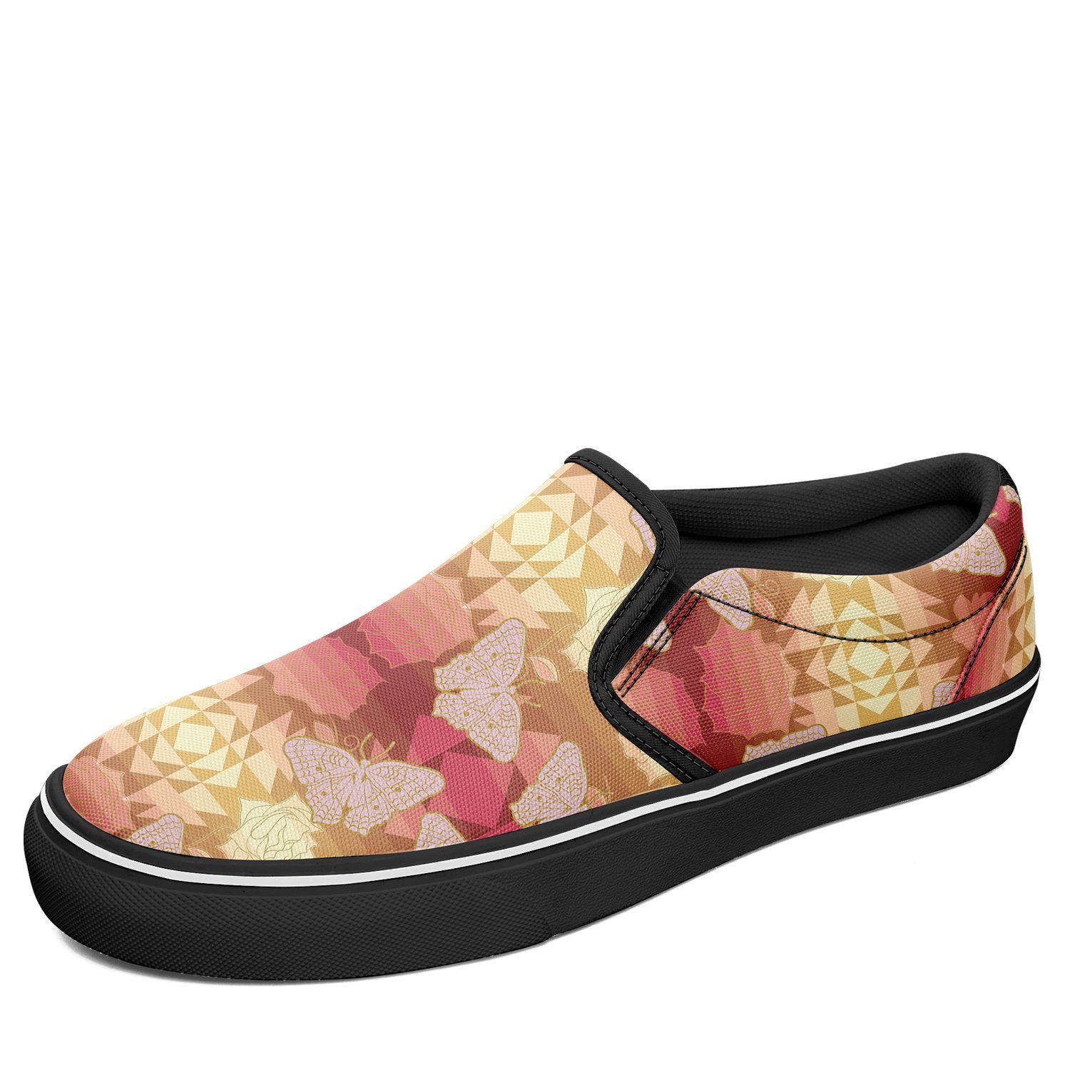 Butterfly and Roses on Geometric Otoyimm Canvas Slip On Shoes otoyimm Herman