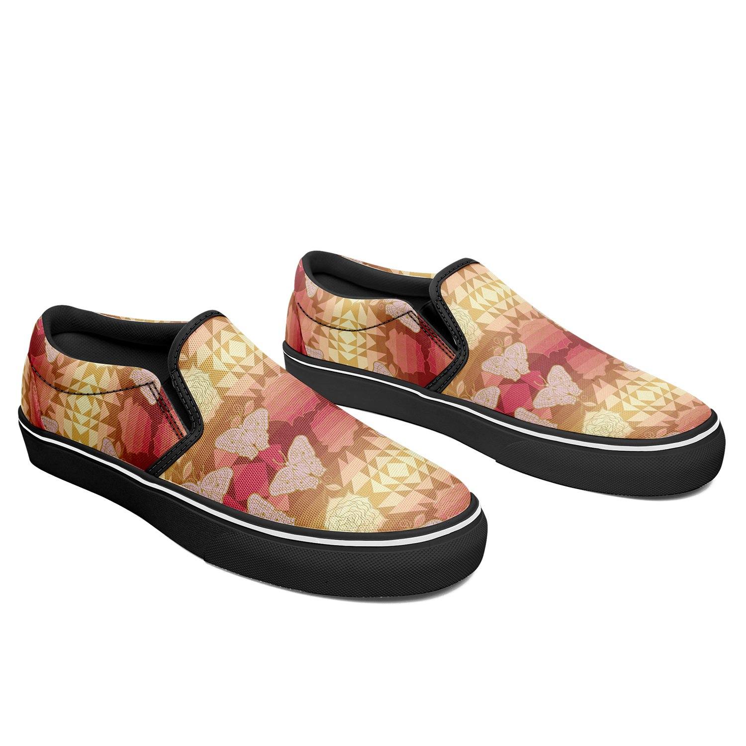 Butterfly and Roses on Geometric Otoyimm Canvas Slip On Shoes otoyimm Herman
