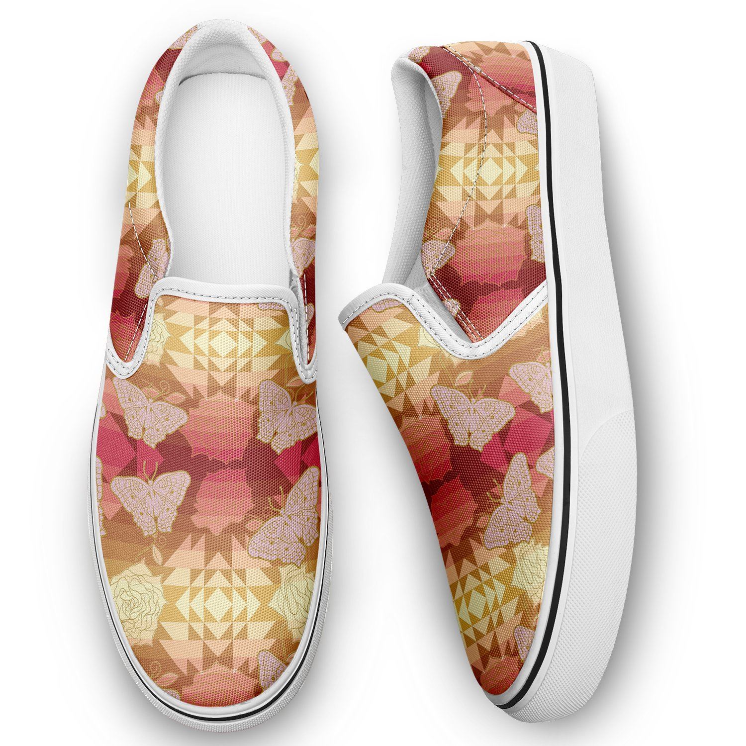 Butterfly and Roses on Geometric Otoyimm Canvas Slip On Shoes otoyimm Herman
