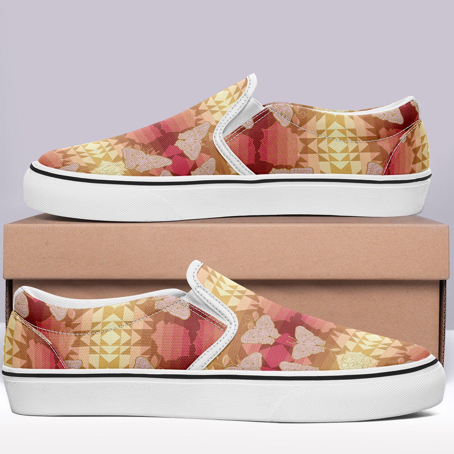 Butterfly and Roses on Geometric Otoyimm Canvas Slip On Shoes otoyimm Herman
