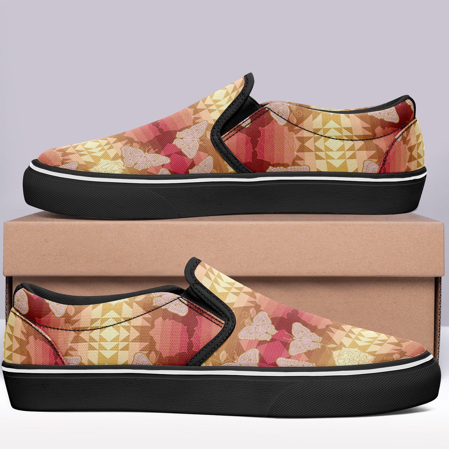 Butterfly and Roses on Geometric Otoyimm Kid's Canvas Slip On Shoes otoyimm Herman
