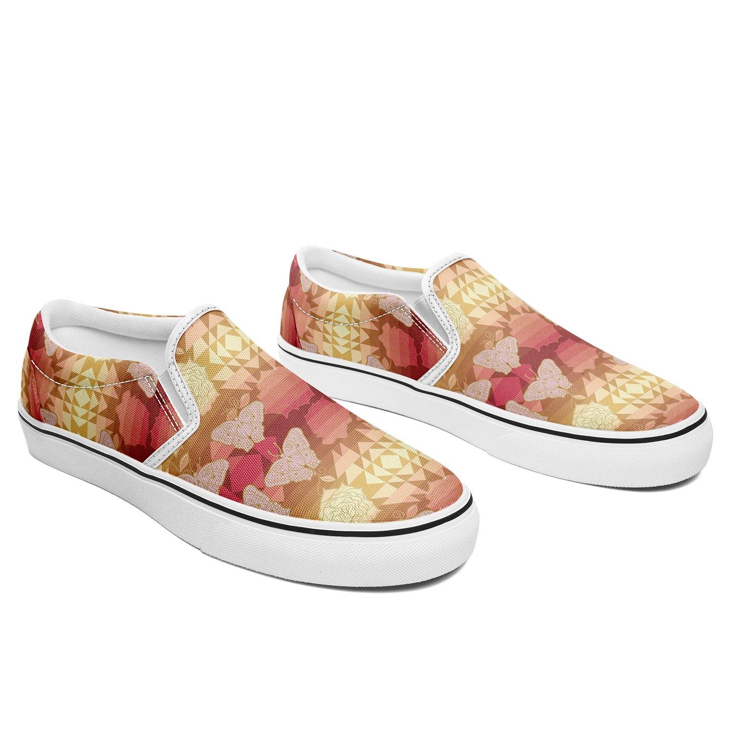 Butterfly and Roses on Geometric Otoyimm Kid's Canvas Slip On Shoes otoyimm Herman