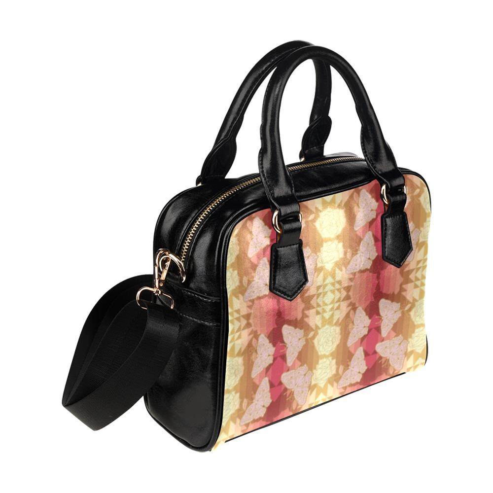 Butterfly and Roses on Geometric Shoulder Handbag (Model 1634) Shoulder Handbags (1634) e-joyer