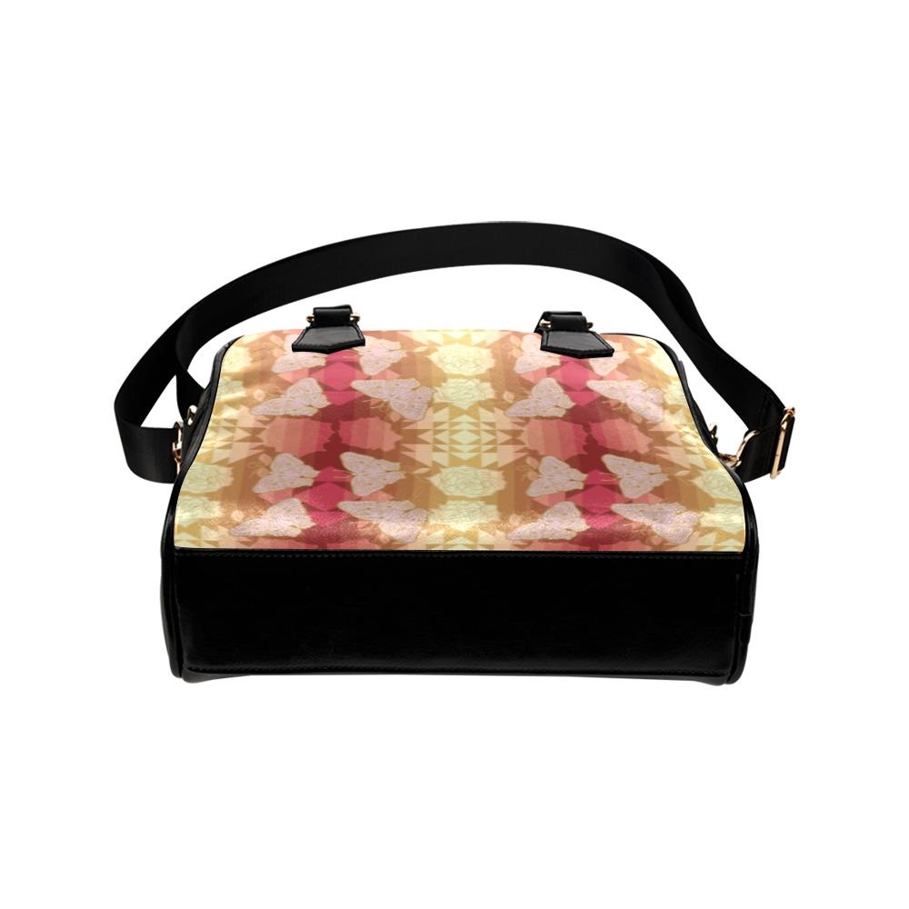 Butterfly and Roses on Geometric Shoulder Handbag (Model 1634) Shoulder Handbags (1634) e-joyer