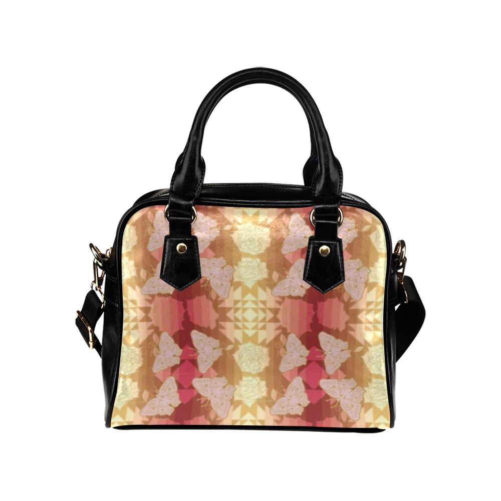 Butterfly and Roses on Geometric Shoulder Handbag (Model 1634) Shoulder Handbags (1634) e-joyer