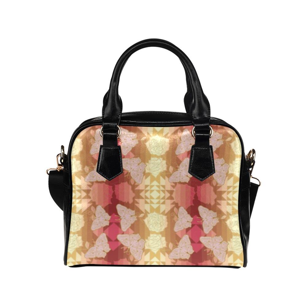 Butterfly and Roses on Geometric Shoulder Handbag (Model 1634) Shoulder Handbags (1634) e-joyer