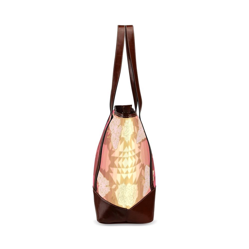 Butterfly and Roses on Geometric Tote Handbag (Model 1642) handbag e-joyer