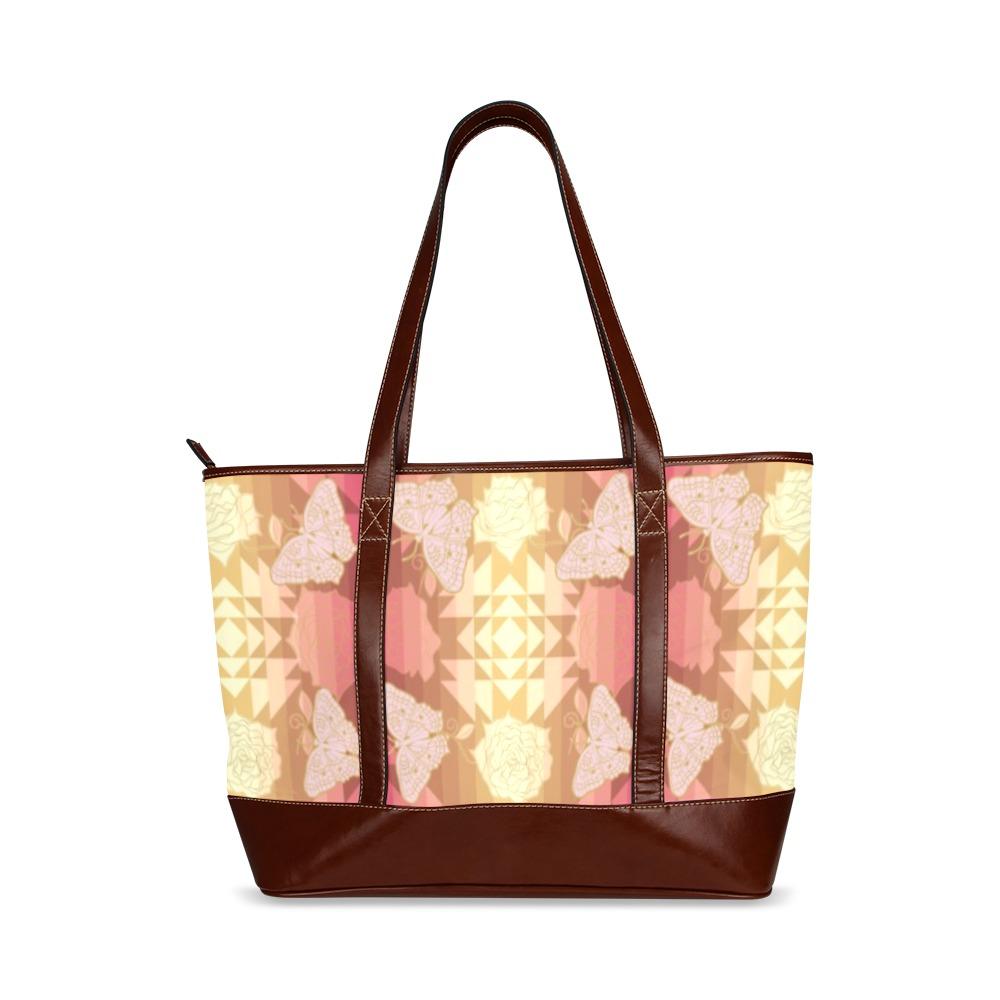Butterfly and Roses on Geometric Tote Handbag (Model 1642) handbag e-joyer