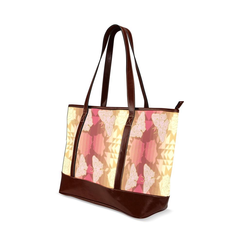 Butterfly and Roses on Geometric Tote Handbag (Model 1642) handbag e-joyer