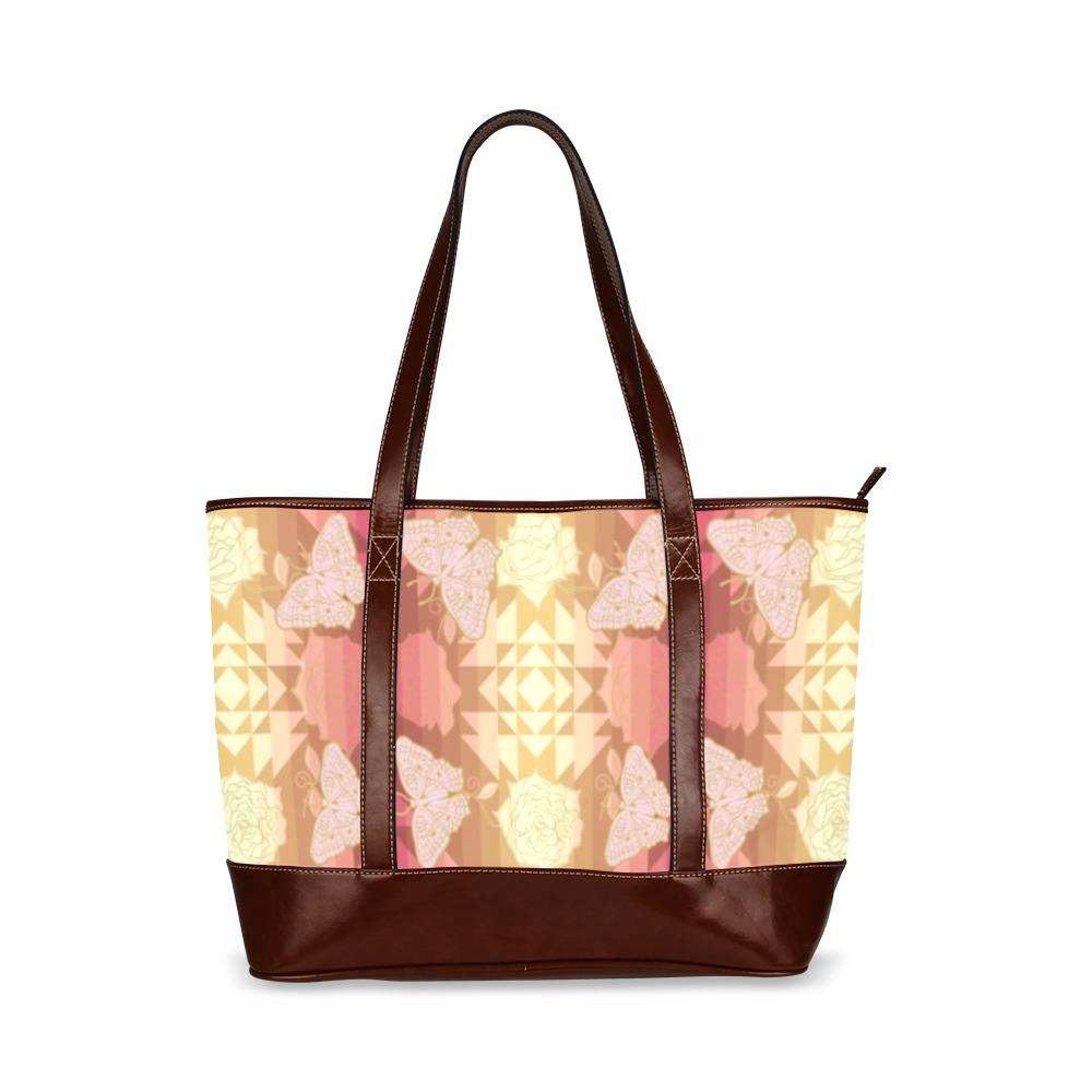 Butterfly and Roses on Geometric Tote Handbag (Model 1642) handbag e-joyer