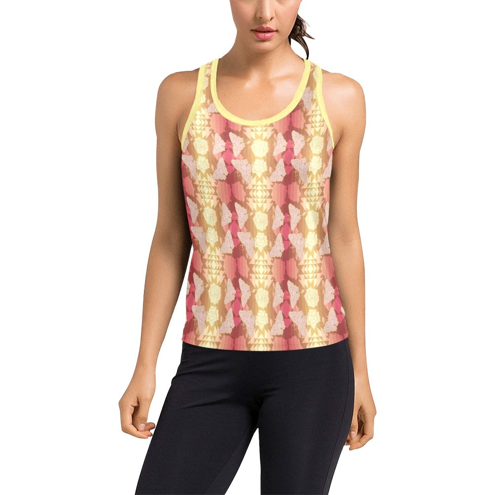 Butterfly and Roses on Geometric Women's Racerback Tank Top (Model T60) Racerback Tank Top (T60) e-joyer