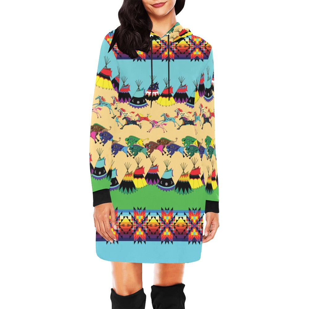 Horses and Buffalo Ledger Torquoise Hoodie Dress
